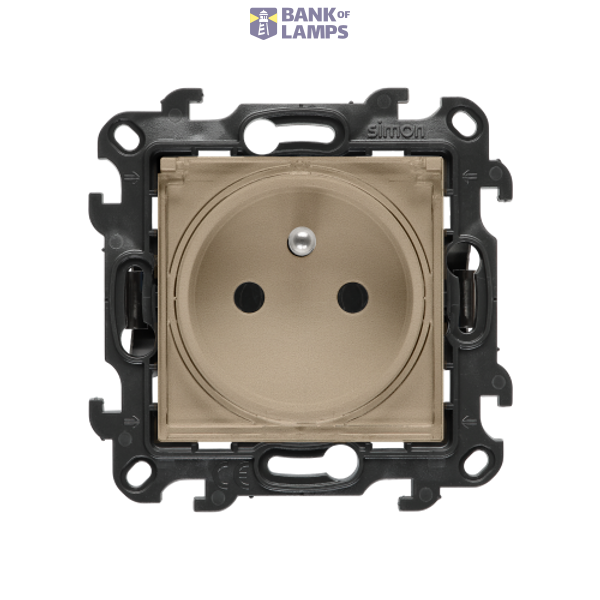 Single socket outlet with earthing for IP44 version without frame seal, with shutters, Push In system, (module), Simon 24, IP44, 16A, champagne matt, Flap color: Transparent image 1