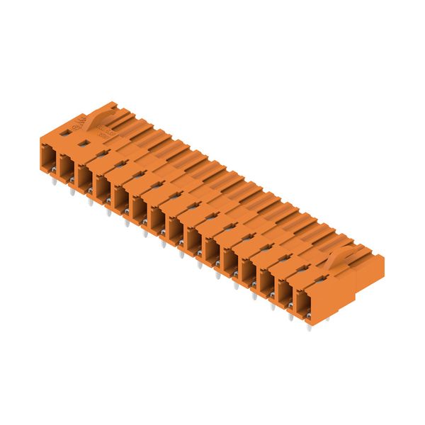 PCB plug-in connector, female header, closed side, THT solder connection, 5.08 mm, Number of poles: 15, 90°, Solder pin length (l): 3.2 mm, tinned, orange, Box image 2