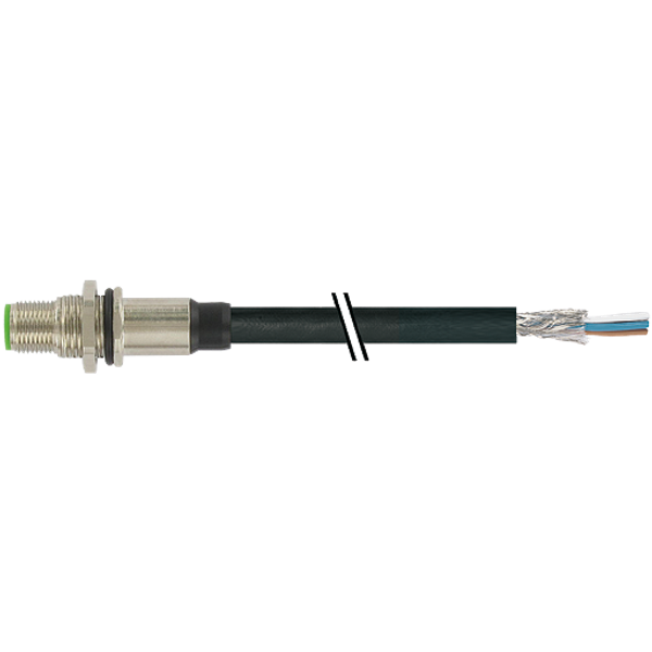 M12 male recept. A-cod. shielded rear PUR 5x0.34 bk 2m image 1