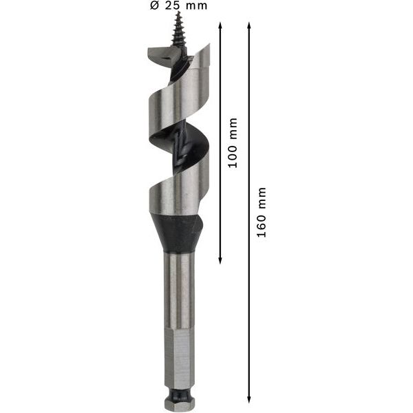 Wood auger bit, hexagon 25 x 100 x 160 mm, d 11,1 mm image 1