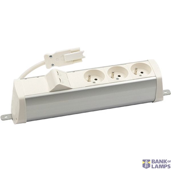 Expanded power strip set: 3x250V type E + 2xRJ45 plate with Keystone mounting., Wieland quick connector, aluminum white image 1