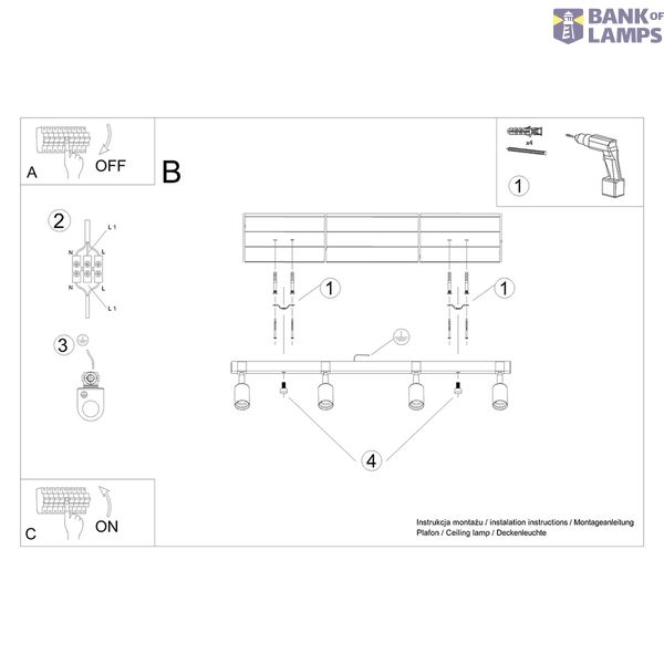 CEILING LAMP ZUCA 4 BLACK E27 4X15W IP20 image 3
