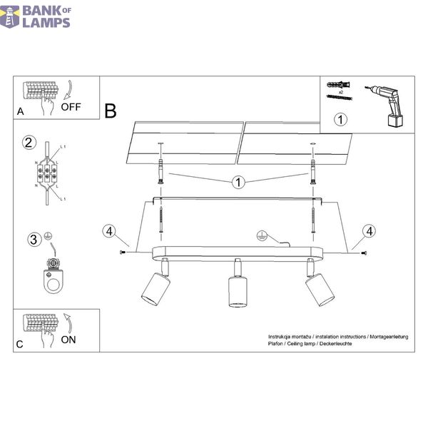 CEILING LAMP FORNES 3 BLACK E27 3X60 IP20 image 3