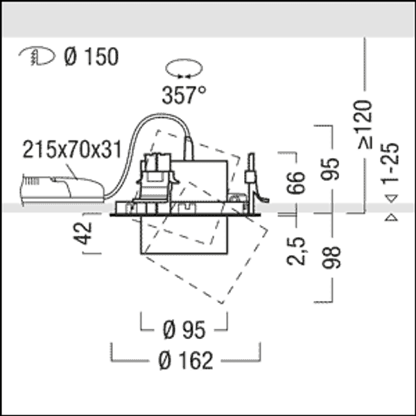 V2-R M 2500-927-65 LDO WFL BK BK - ceiling-recessed luminaire image 3