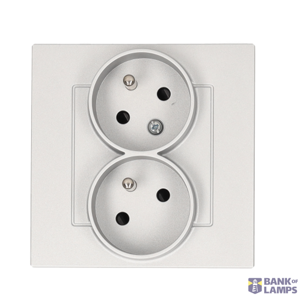 Double angled socket outlet with earthing and current phase constancy, Complete product, 16A, matt aluminum image 1