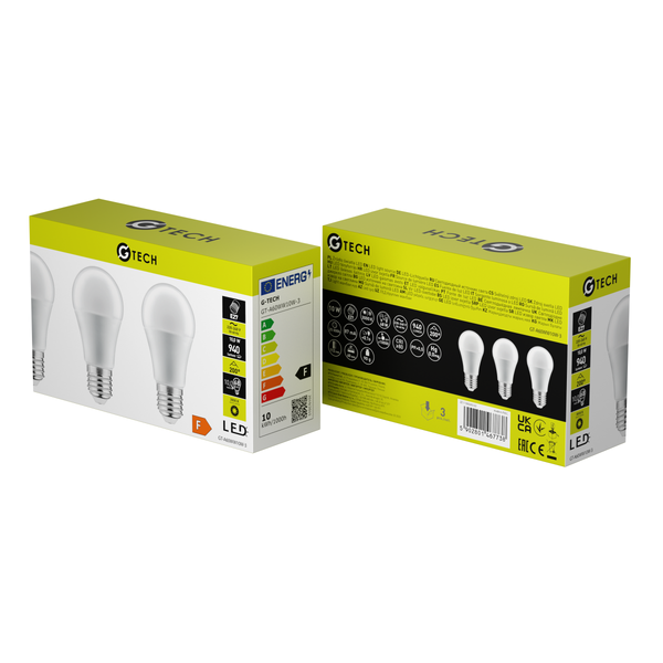 G-TECH LED Bulb E27, A60, 10 W, 940 lm, 3000K, AC220-240V, 200°, package of 3 pcs image 3