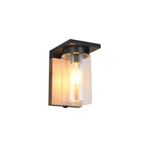 Ardila wall lamp E27 wood/matt black dusk sensor image 1