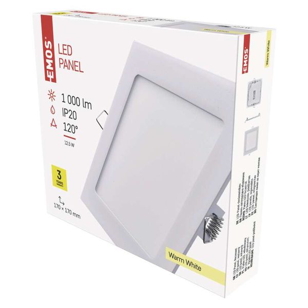 LED panel,recessed, square, white, 12.5W, warm white image 1