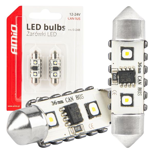 LED CANBUS bulbs 12SMD Festoon C5W 3838 36mm White 12/24V AMIO-04248 image 1