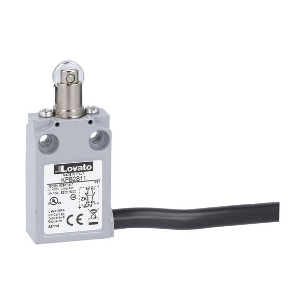 Prewired with 2m long cable metal limit switch, K series, top roller push plunger. Contacts 1NO+1NC slow action image 1