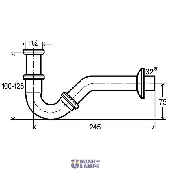Bidet siphon without outlet 11/4"x32, chrome image 1