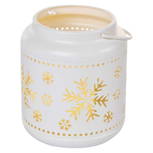 LED decoration – lantern with snowflakes, metal, white, 14 cm, 3x AAA, indoor, vintage image 1