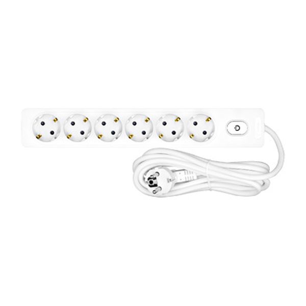 Power-strip 6-way, 5m cable, switch, white image 1