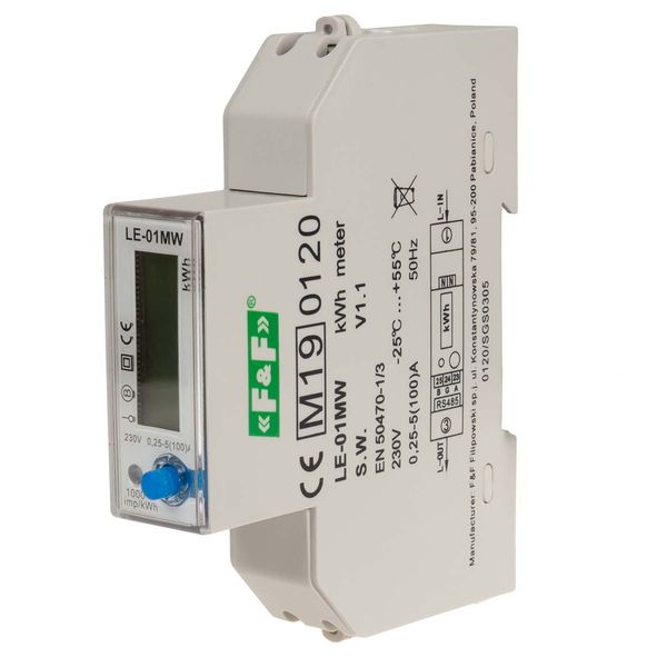 Electricity meter - single-phase, RS-485, LCD, 100A, network parameter recording; energy measurement in 4 tariff zones; LE-01MW image 1
