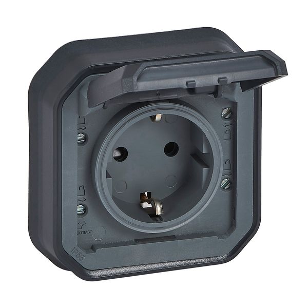 PLEXO GERMAN STANDARD SOCKET OUTLET WITH SCREW TERMINALS - ANTHRACITE - FLUSH image 1