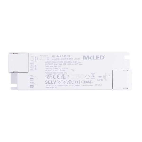 Dimmable DALI driver 45W, 500-1400mA, 6-54VDC image 1
