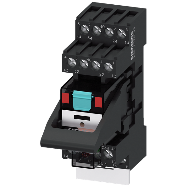 plug-in relay complete unit, 4 changeover contacts, 24 V AC, LED module red, standard plug-in image 1