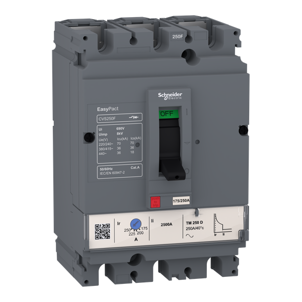 circuit breaker EasyPact CVS250F, 36 kA at 415 VAC, 160 A rating thermal magnetic TM-D trip unit, 3P 3d image 4