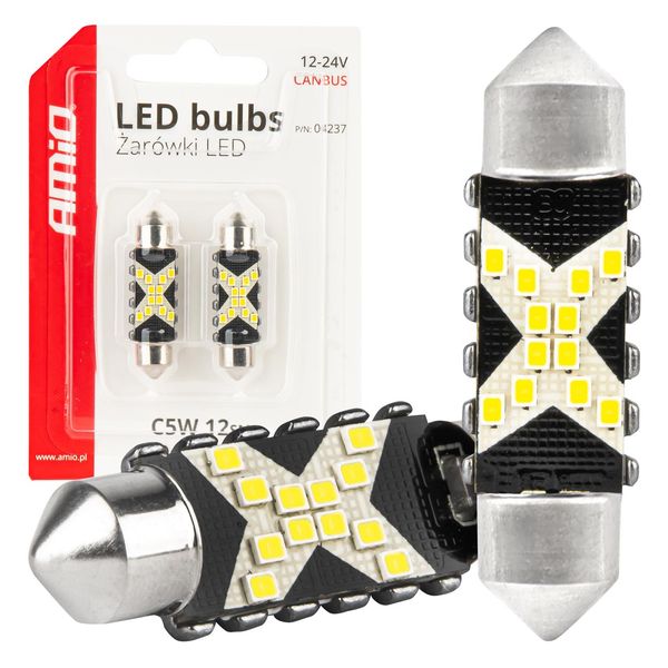 LED CANBUS bulbs 12SMD Festoon C5W 2016 39mm White 12/24V AMIO-04237 image 1