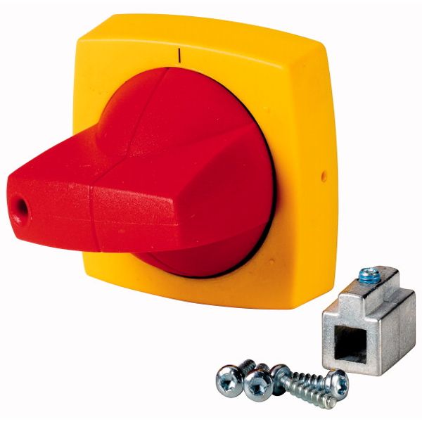 K1CR Rotary handle, 6mm, for mounting shroud, red/yellow image 1