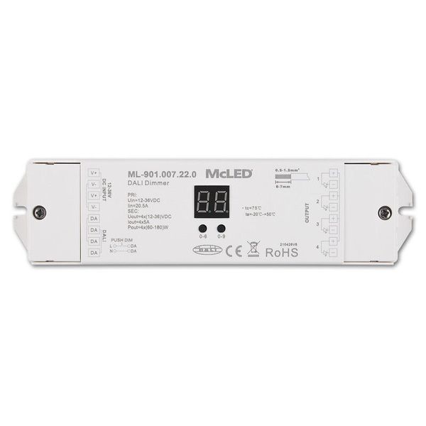 DALI receiver for RGBW, CCT, DIM, push-dim function, output 4x5A, 4 addresses image 1