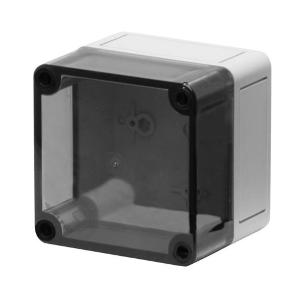 Polycarbonate push-button enclosure 94x94x81, clear lid, undrilled image 1