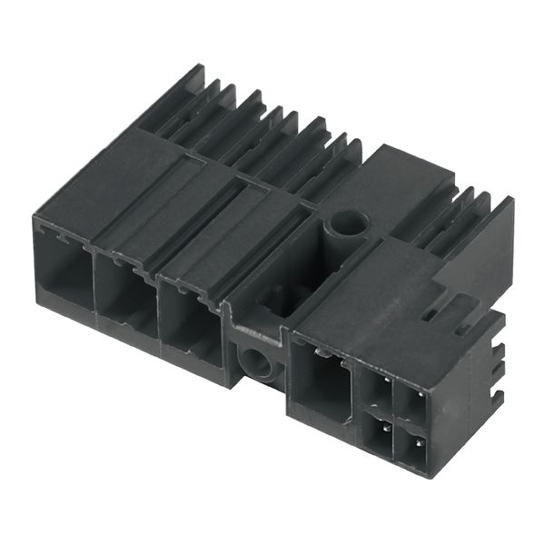 PCB plug-in connector, male header, closed side, Middle flange, THT solder connection, 7.62 mm, Number of poles: 5, 90°, Solder pin length (l): 3.5 mm, tinned, black, Box image 3