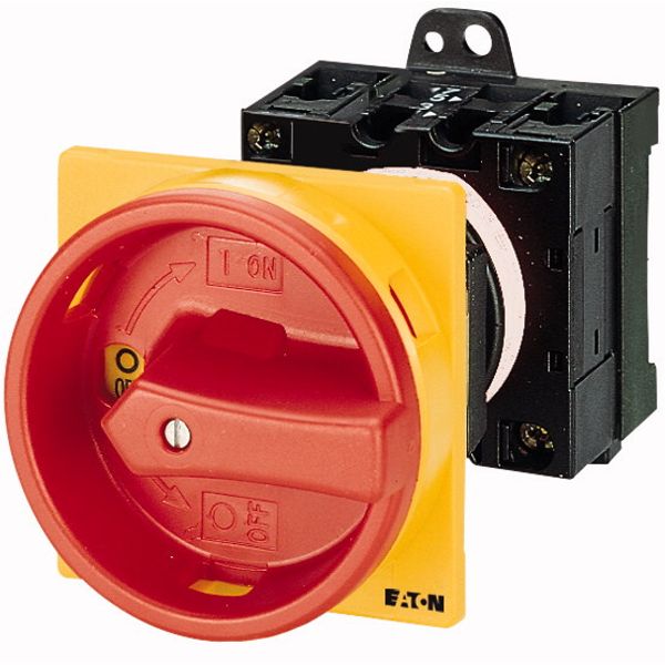 T0-4-15700/V/SVB Main switch, T0, 20 A, rear mounting, 4 contact unit(s), 6 pole, 2 N/O, Emergency switching off function, With red rotary handle and yellow locking ri image 1