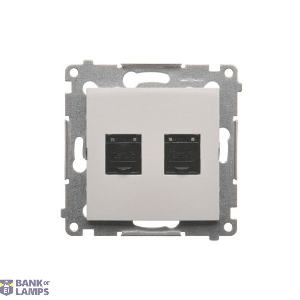 Double computer socket RJ45 cat. 6 with anti-dust cover, (module), white image 1