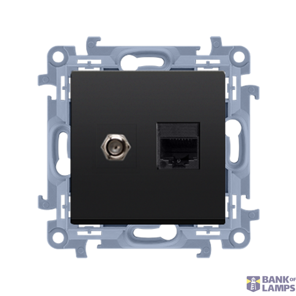 Aerial socket type „F” + computer RJ45 cat.5e, black matt image 1