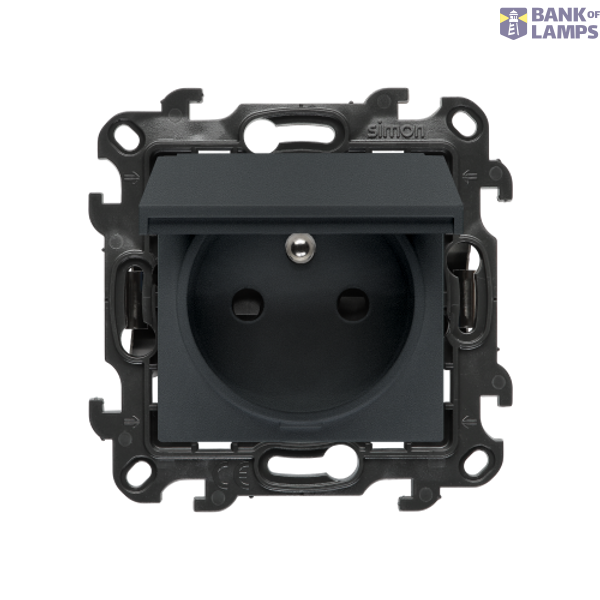 Single socket outlet with earthing for IP44 version without frame seal, with shutters, (module), Simon 24, IP44, 16A, graphite mat, Flap color: Same as a cover image 1