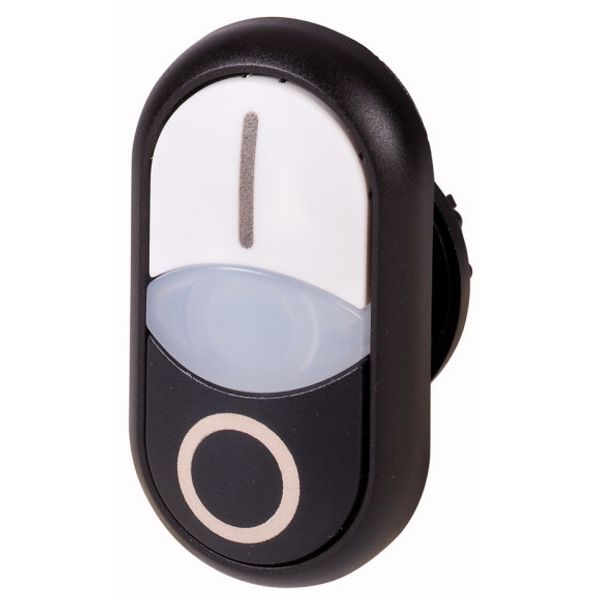 M22S-DDLM-WS-X1/X0 Double actuator pushbutton, RMQ-Titan, Pushbutton actuator I and indicator light flush, pushbutton actuator 0 non-flush, momentary, White lens, white, image 1