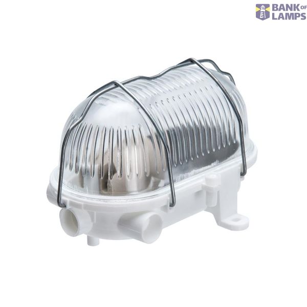 OVAL-7040T/R, E27, 25W, white-polypropylene, cover transparent-glass, IP54, removable steel cage image 1