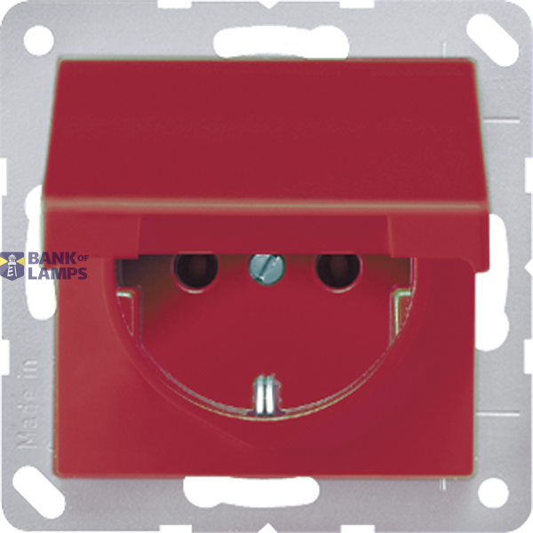 Central plate for SCHUKO® sockets, hinged cover, thermoplastic, AS/A series, red image 1