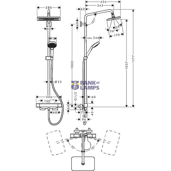 Croma E 280 1jet shower system with thermostat, chrome image 1