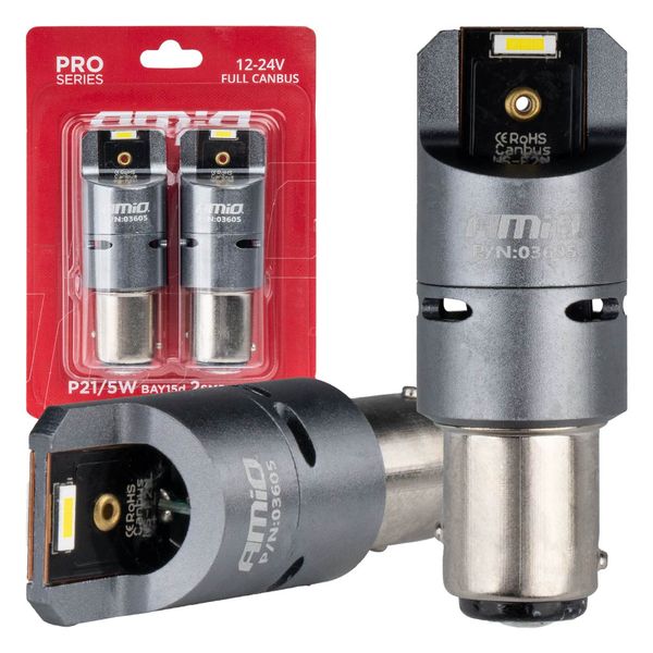 LED CANBUS PRO series BAY15D P21/5W 2x1860SMD White 12/24V FULL CANBUS with FAN AMIO-03605 image 1