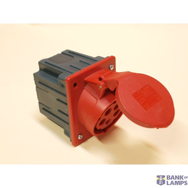 Angled panel socket with box 32A 5P 400V 6h IP44/54 image 1