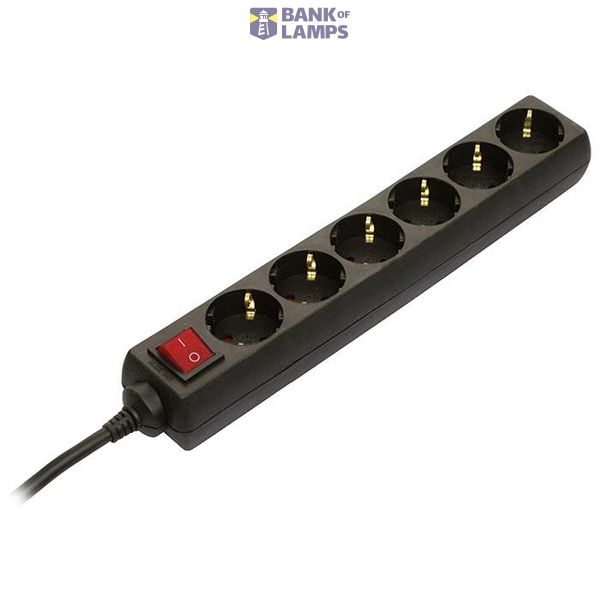 Schwabe Stekkerdoos zwart 6 x randaarde met schakelaar 1,4m kabel image 1