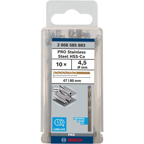 Metal drill bits HSS-Co, DIN 338 4,5 x 47 x 80 mm 10 pcs. image 1