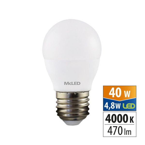 LED drop bulb 4.8W, E27, 4000K, CRI80, vit. angle 200°, 360° 470lm image 1