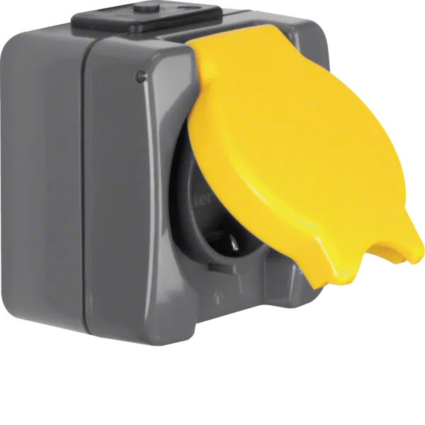 Socket, SCHUKO, with flap, 16 A, 250 V~, IP44, ISO-Panzer IP44, dark. grey/yellow image 1