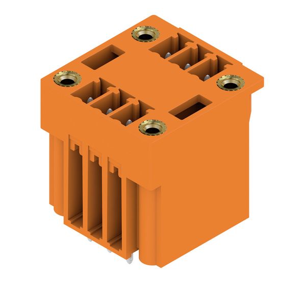 PCB plug-in connector, male header, Flange, THT solder connection, 3.81 mm, Number of poles: 6, 180°, Solder pin length (l): 3.2 mm, tinned, orange, Box image 4