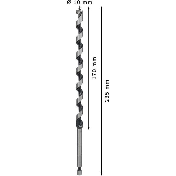 Wood auger bit, hexagon 10 x 170 x 235 mm, d 6,35 mm image 1