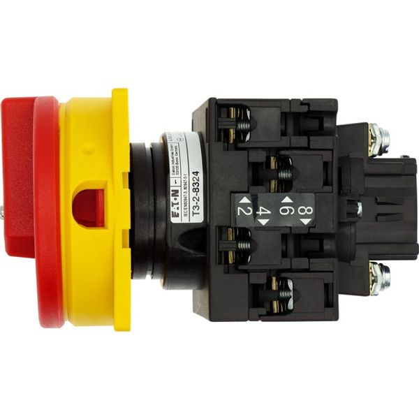 T3-2-8324/EA/SVB Main switch, T3, 32 A, flush mounting, 2 contact unit(s), 4 pole, Emergency switching off function, With red rotary handle and yellow locking ring image 8