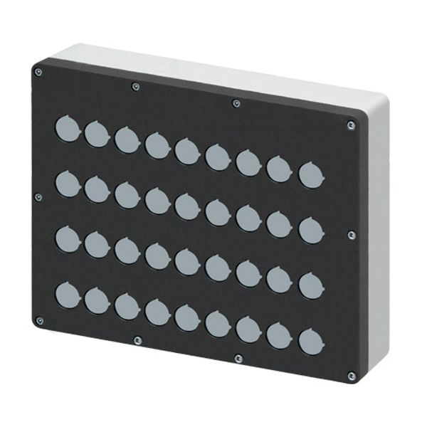 Aluminium push-button enclosure M5 320x265x120, 36 holes Ø 22, without cable entry image 1