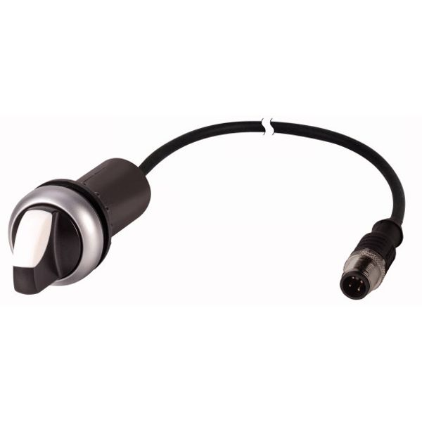C22-WK3-K20-P1 Changeover switch, With thumb-grip, momentary, 2 N/O, Cable (black) with M12A plug, 4 pole, 0.2 m, 3 positions, Bezel: titanium image 1