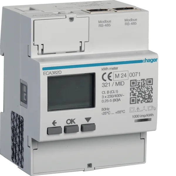 HAG ECA382D Energy Meter 3-phase, direct 80A, 4M, AGARDIO, MID image 1