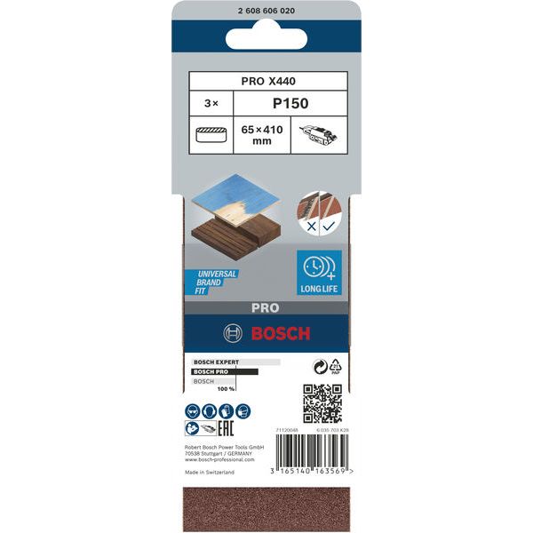 3-piece X440 sanding belt set 65 x 410 mm, 150 image 3