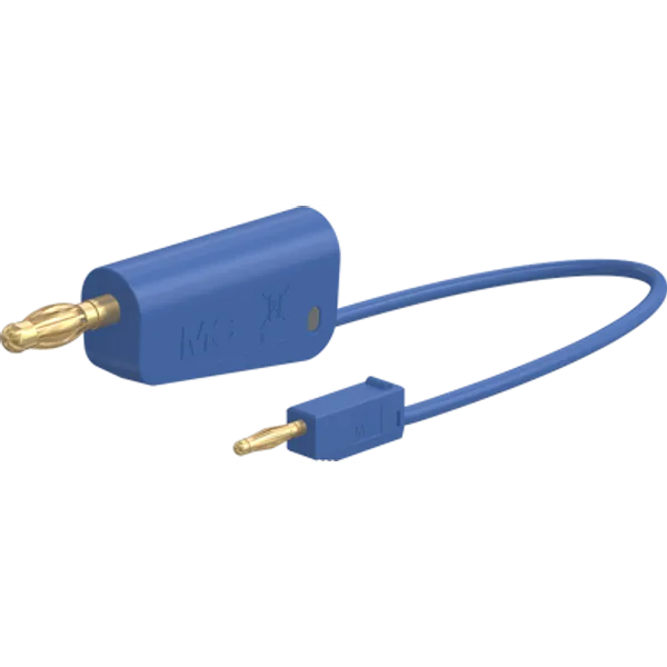 Measuring lead with (2 mm lamella plug, straight) to (4 mm lamella plug, straight), 0.15 m, blue, PVC, 0.5 mm², 64.1060-01523 image 1