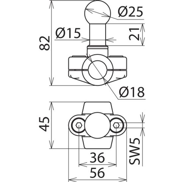 Fixed ball point D 25mm, clamp type A for round conductors 18mm image 2